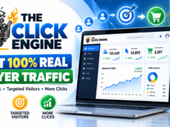 The Click Engine review showing the automated buyer traffic rotation service dashboard concept